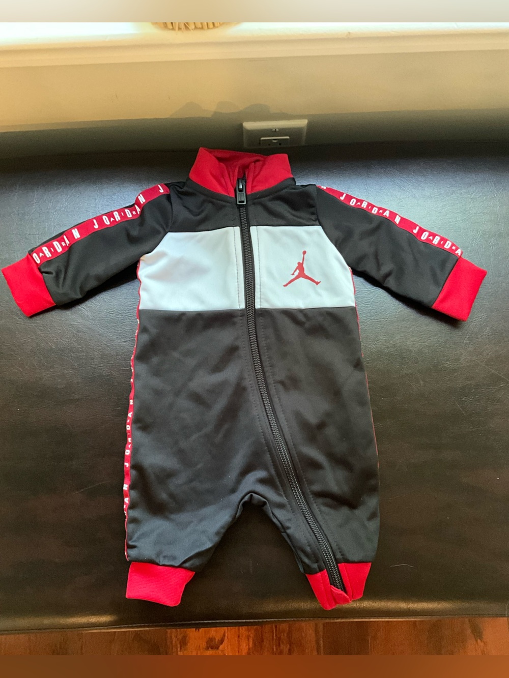 Jordan Black and Red Baby Zip-Up Jumpsuit Size Newborn